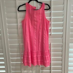 vineyard hot pink eyelet dress with ruffle